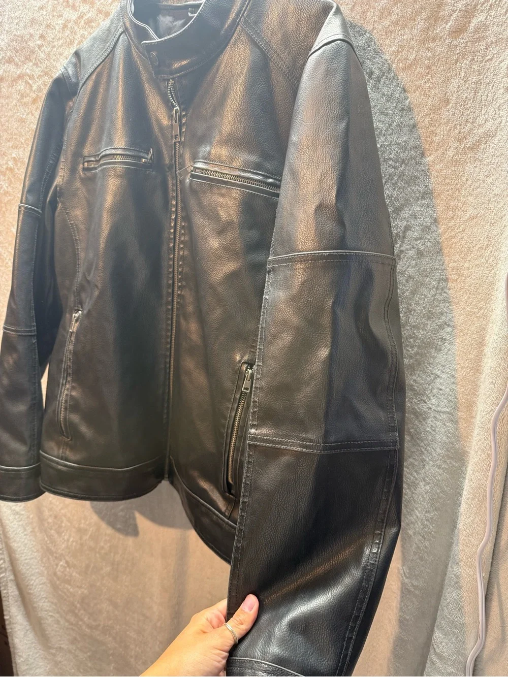 Black Rivet Men's Black Leather Bomber Jacket